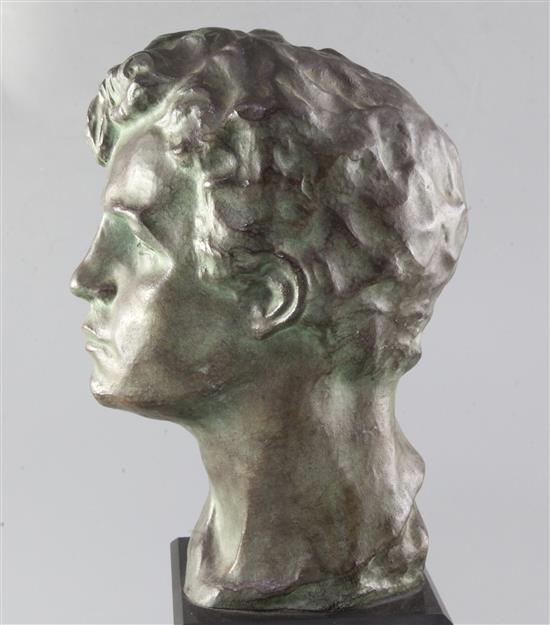 Victor Joseph Ghislain Demanet (1895-1964). A bronze head study of a young man, 14in.